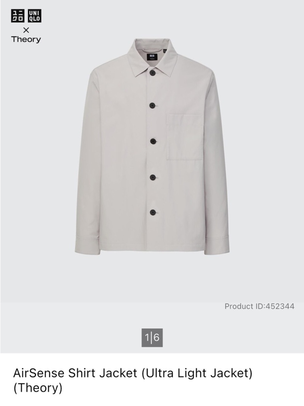 Uniqlo X Theory AirSense Shirt Ultra Light Jacket Gray Men’s S 2022